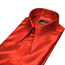 Glossy Red Satin Mens Disco Shirt 30s Vintage Goodfellas Extra Long Spear Collar
