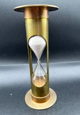 Vintage Nautical Maritime Brass Glass  Hourglass Time 6 3/4" x 2 3/4"