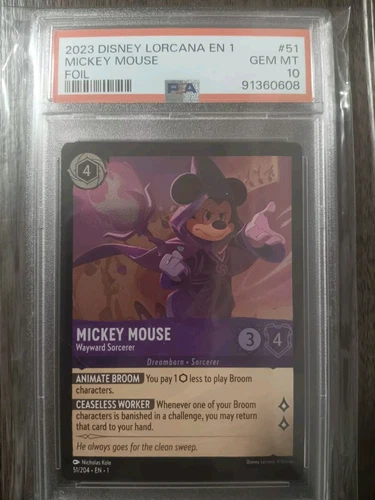 2023 Disney Lorcana Mickey Mouse Wayward Sorcerer Foil 51/204 EN1 PSA 10