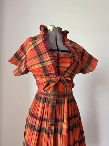 1950’s Two Piece Plaid Dress And Bolero Set Orange Matching - Afbeelding 1 van 7