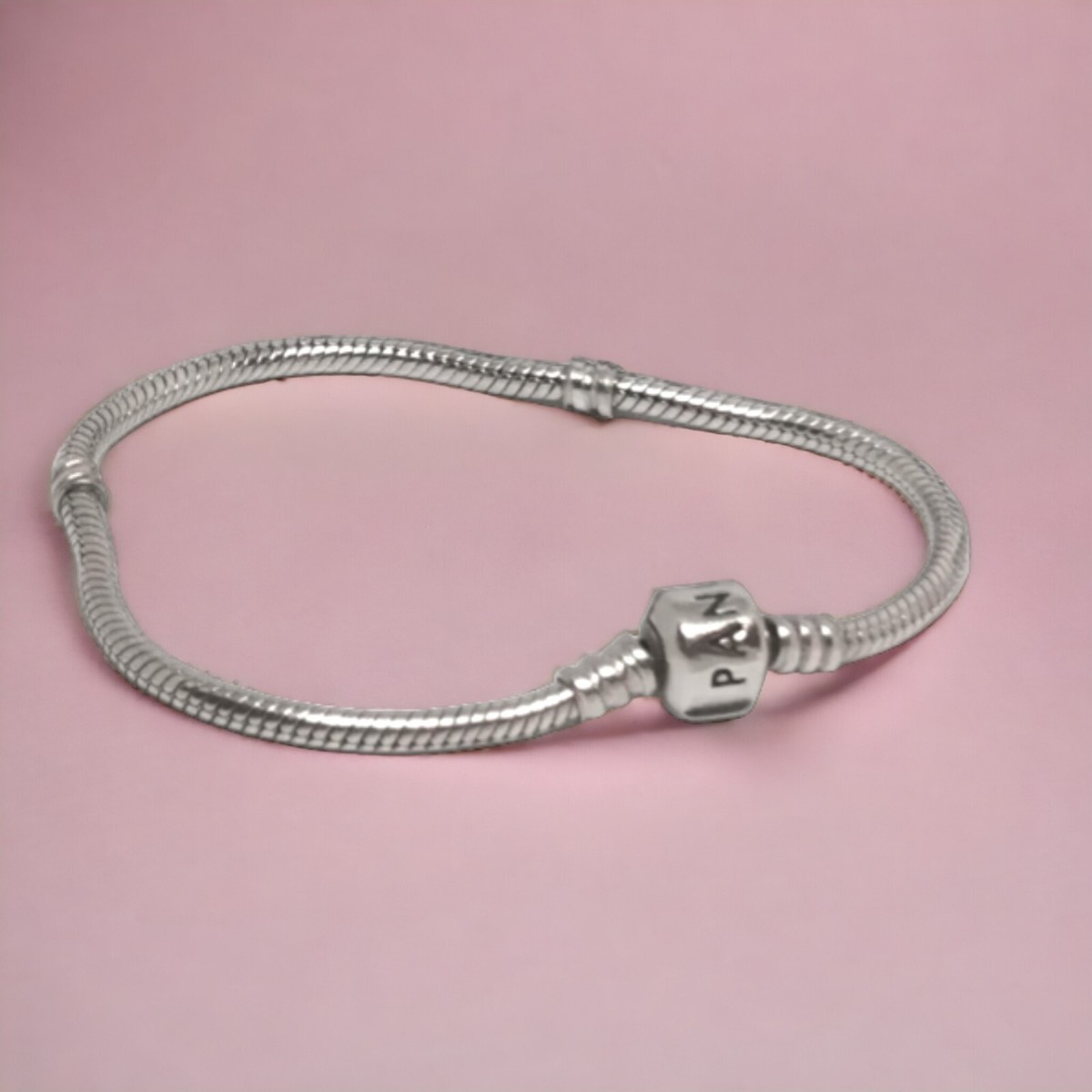 Pandora Moments Sterling Silver Snake Chain Barrel Clasp Charm