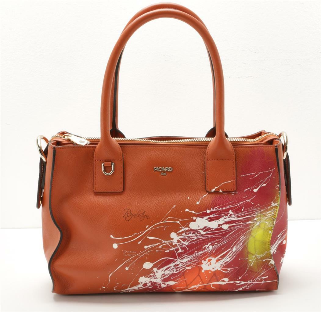 PICARD Womens Deep Orange Leather Splatter HAND-PAINTED Tote