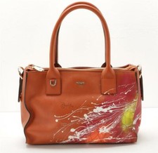 Picard Womens Deep Orange Leather Splatter Hand-painted Tote Handbag Purse