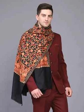 Cashmilon Handmade Floral Embroided Wool Shawl Unisex Wraps Stole Winter Throw