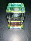 3D Laser Etched Rose Crystal Glass Cube Paperweight