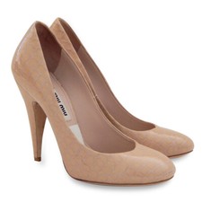 NEW MIU MIU Nude Patent Leather Pumps, Croco Pattern Round Toe, Size 35