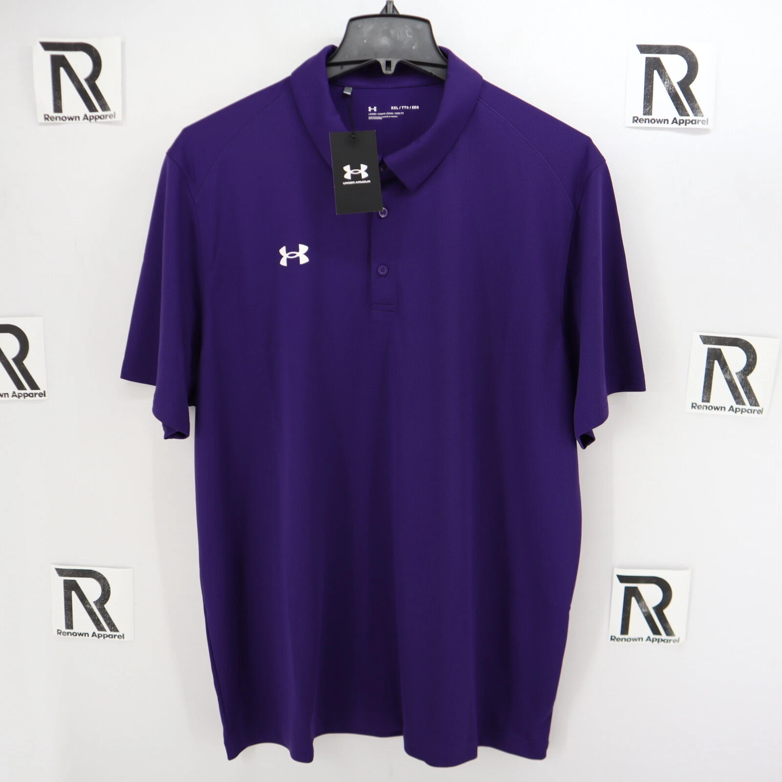 NWT Men Under Armour UA Performance Tech Golf Polo Shirt Violet Purple Loose Fit
