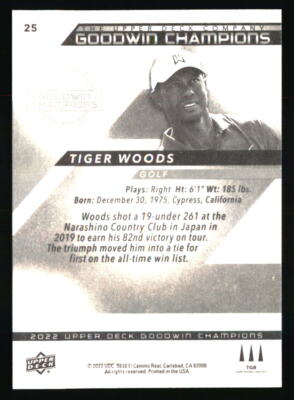 2022 Upper Deck Goodwin Champions - Tiger Woods #25 Blank Back for 