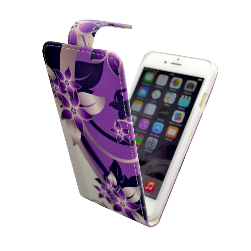 CASE FOR APPLE IPHONE 6 PLUS PURPLE CREAM FLOWER PU LEATHER FLIP POUCH COVER  - Image 2 of 4