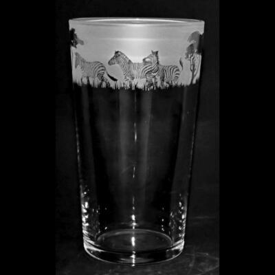Beer Pint Glass Zebra Sandblast Animal Decorated Drinking Tumbler Gift Box Animo