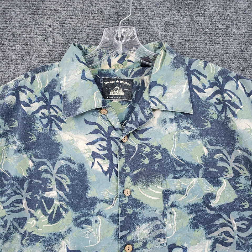 Dickie Walker Authentic Button Up Shirt Mens XL Blue Hawaiian Floral Canvas - Image 3 of 4