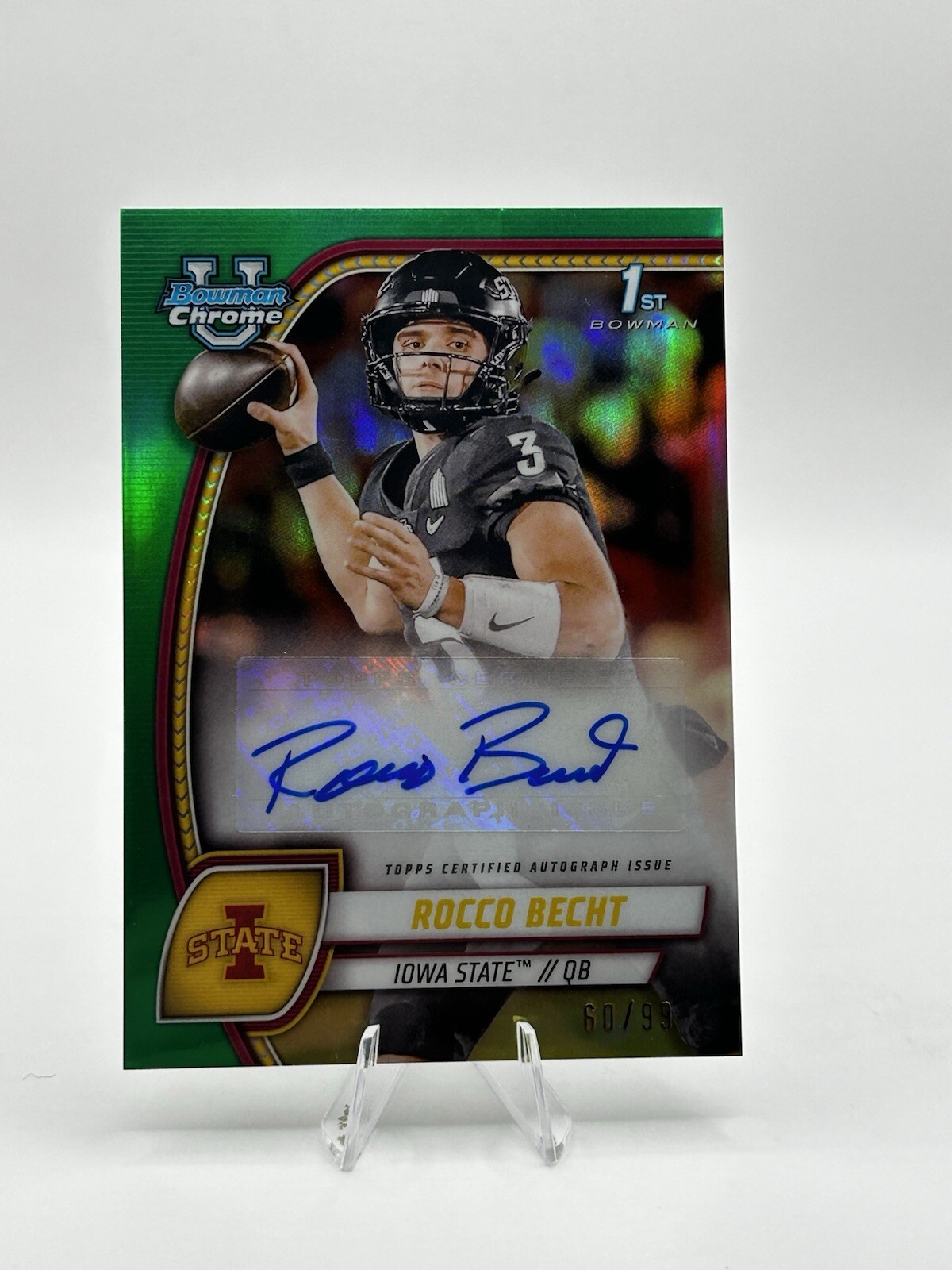 ROCCO BECHT 2024 BOWMAN U CHROME 1ST GREEN REFRACTOR AUTO /99 #PA-RBE Iowa State