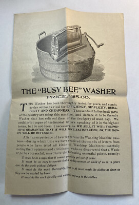 #ad Vintage 1898 Advertisement Pamphlet for the Busy Bee Washer $7.95
