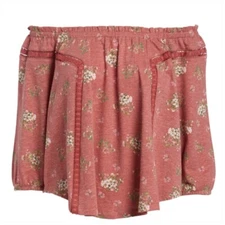 Off Shoulder Peasant Blouse Junior Women Sz Large Casual Lace Accent Floral