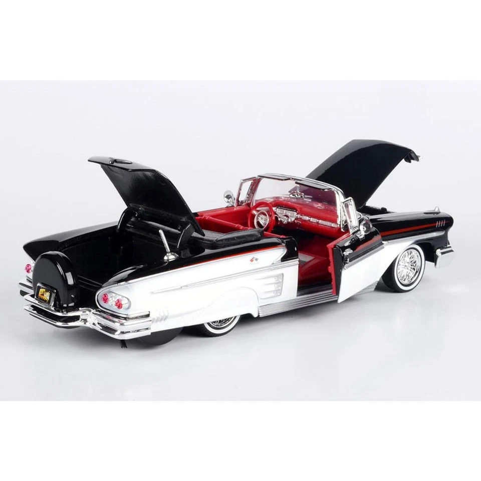 1:24 1958 Chevrolet Impala Convertible Lowrider - Black/White - MotorMax Get Low - Image 2 of 3