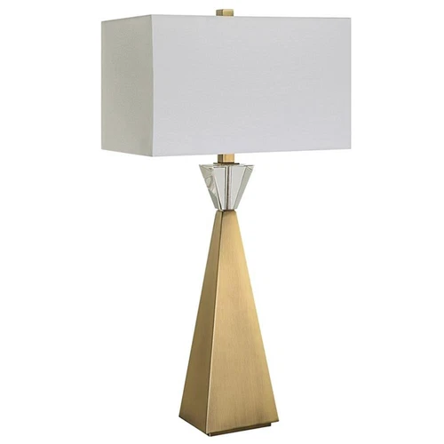 Uttermost Arete Contemporary Iron Metal and Fabric Table Lamp in Brass/White - Picture 3 of 7