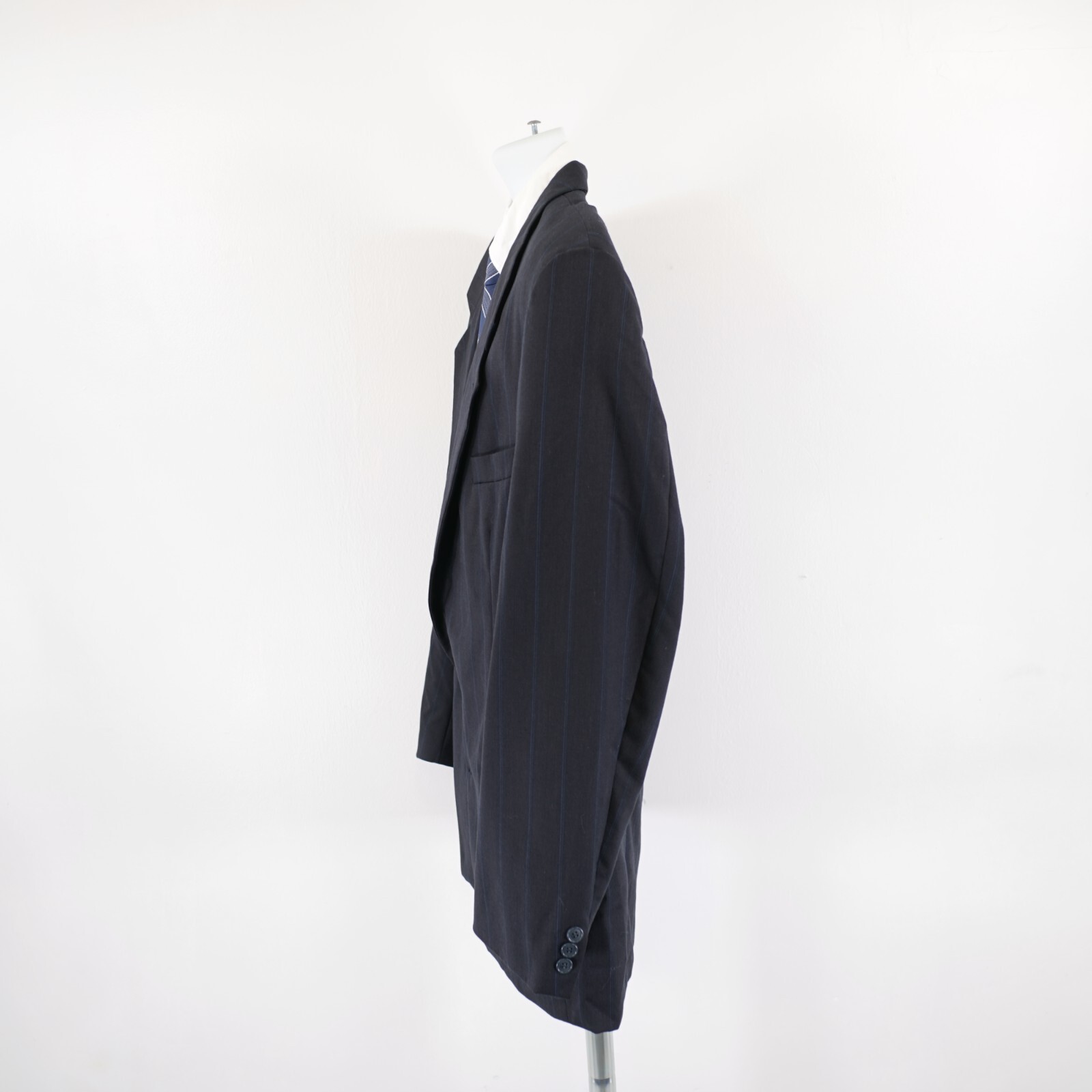 Giacca tuta Yves Saint Laurent lana blu quadri righe 2 bottoni 42R Francia