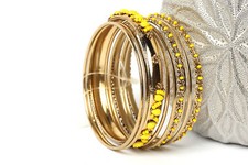 Women's Fashion Gold Colored Beaded Bangles Bracelet Set Yellow/Gold