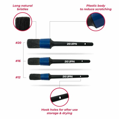 26JPN Detail Brushes Set of 3, Car Detailing Brush, Motorcycle