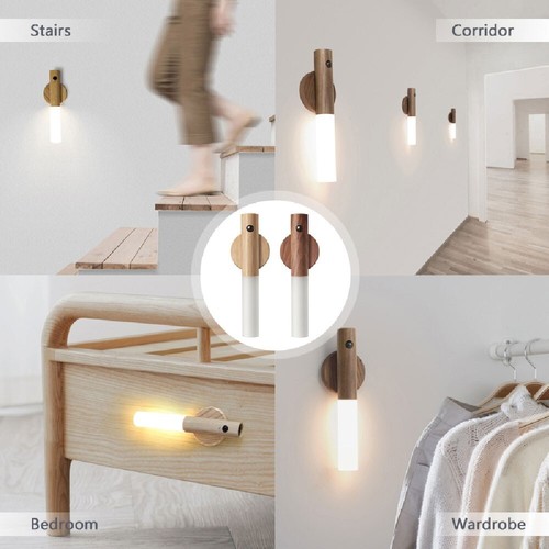 LED USB Wireless Wood Stick Night Light Warm Motion Sensor Wall Lamp home decor - Picture 4 of 6