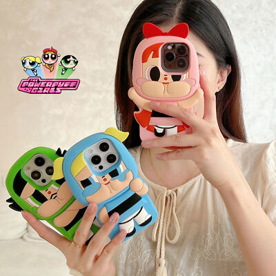 For iPhone16 15 Pro Max 14 13 3D Cute Powerpuff Girls Shockproof Silicone Case