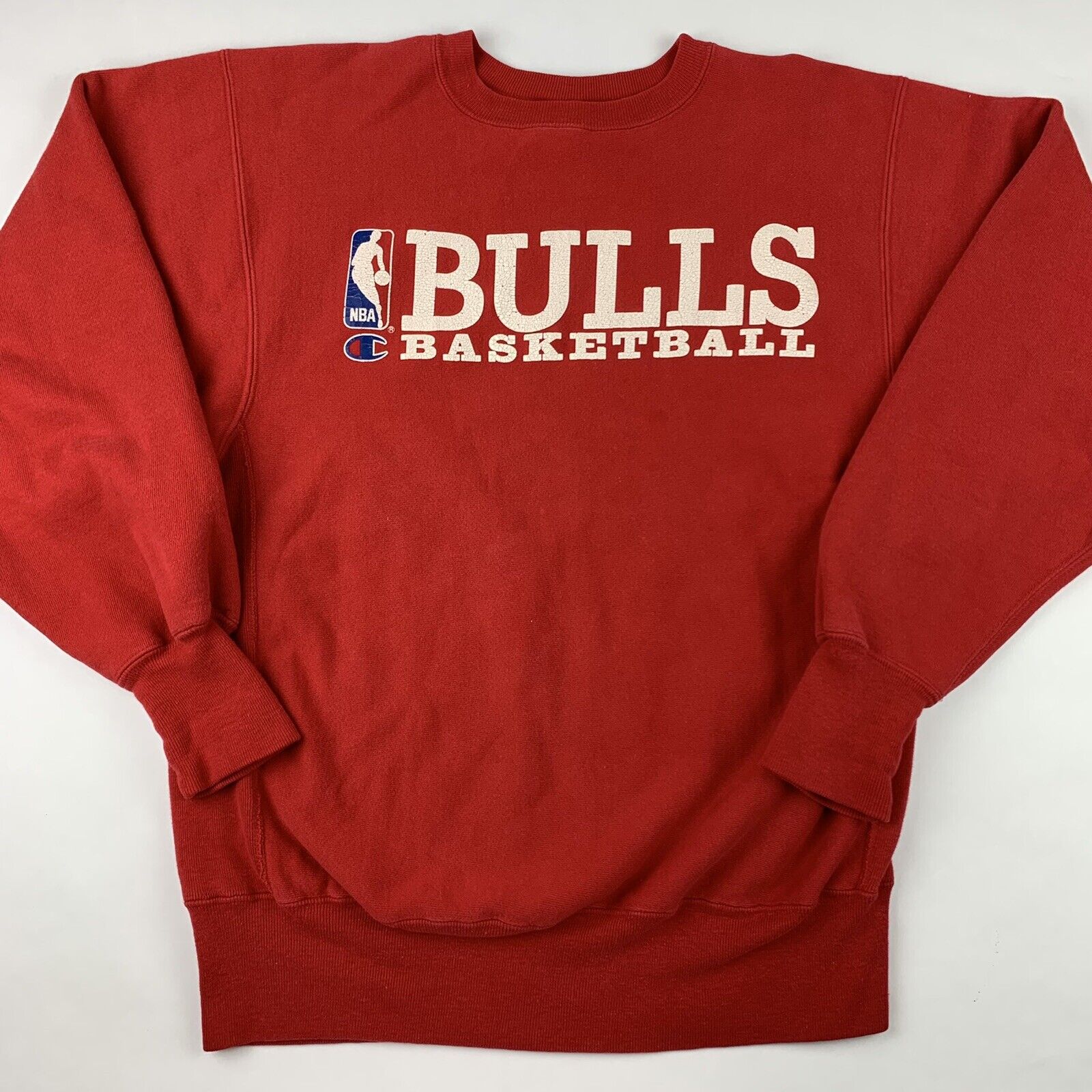 VTG 90s Champion Reverse Weave Chicago Bulls NBA Sweatshirt Mens Large Red