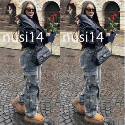 ZARA NEW WOMAN MID-RISE TRF CARGO JEANS PANT BLUE ALL SIZES 3607