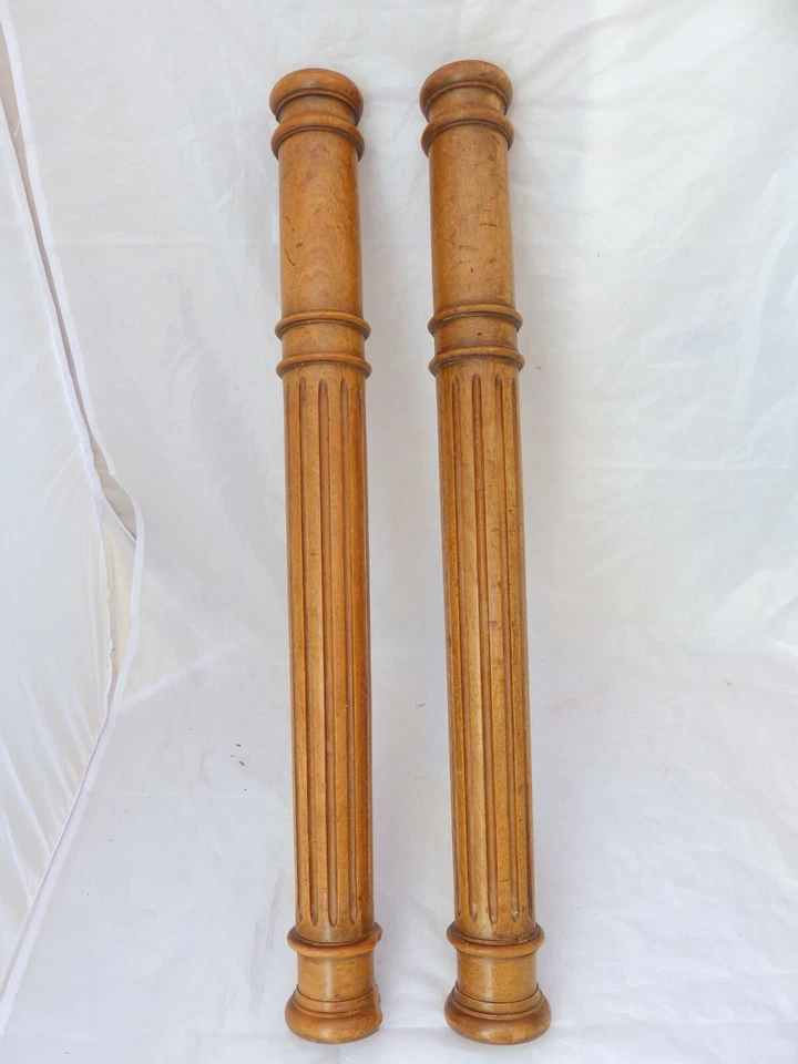 19TH French Antique Pair Turned Carved Walnut Wood Pillar Column 24.8" Accidents - Image 2 of 4