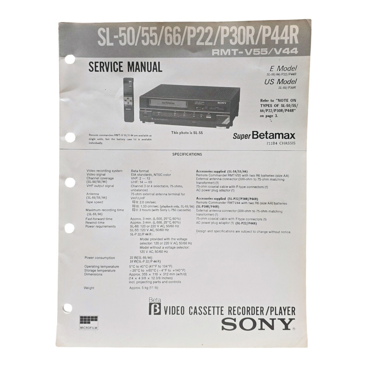 Sony Super Betamax US Model SL-50, P30R Video Cassette Recorder
