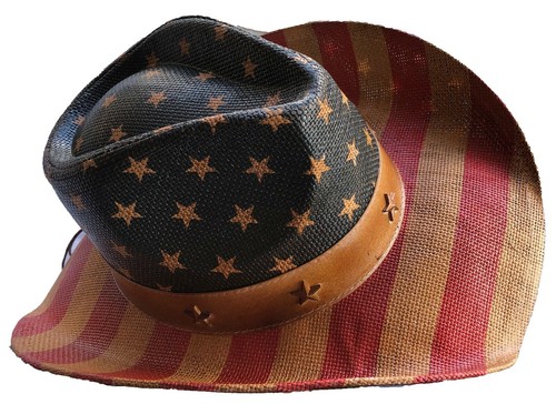 Cowboy Western Fedora Outback Ranger American Flag Bull Metal Emblem Bucket Hat - Picture 4 of 22