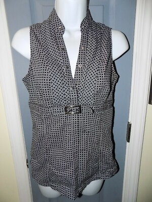 Express Design Studio Black/White Sleeveless Snap Close Buckle Shirt Size S EUC