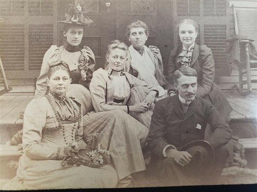 Vintage Cabinet Photo From Boston Man w/ 5 Women on Porch 8.50" x 5.25" - Picture 2 of 3