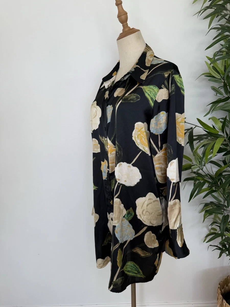 Vero Moda RENEE NOA Oversized Print Shirt Black Floral Satin Size M Women’s 