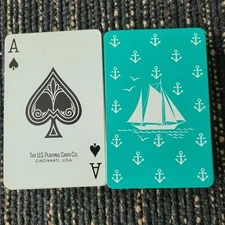Vintage Playing Cards The US Card Co Deck Ship Boat Anchor Teal Game old retro
