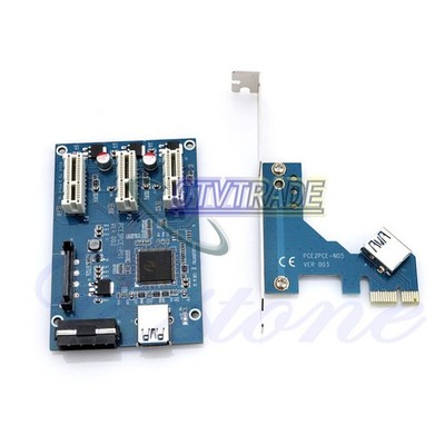 One New PCI-e Express 1X to 3 Port 1X Switch Multiplier HUB Riser Card+USB Cable