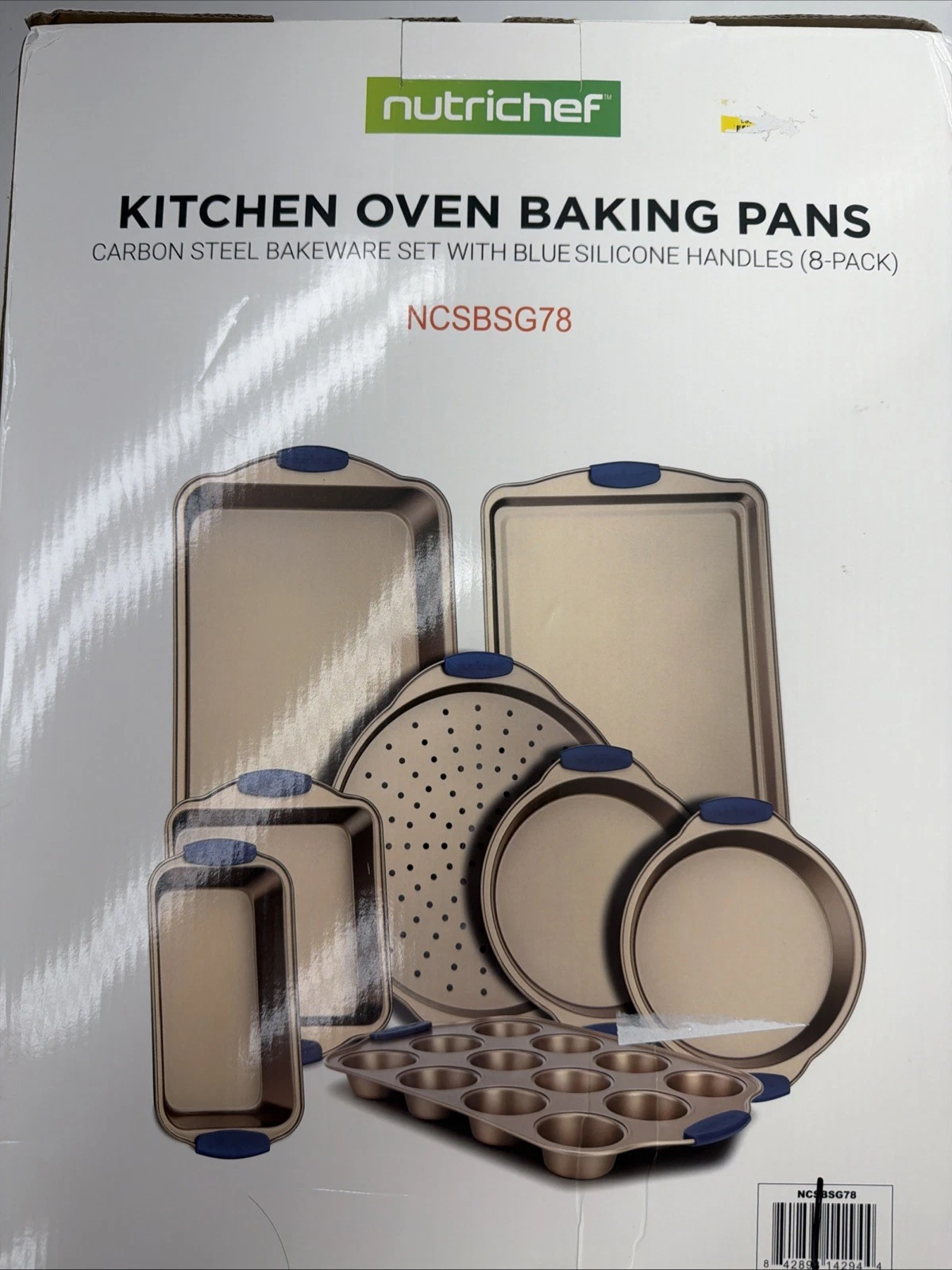 NutriChef Kitchen Oven Baking Pans - 8 Pcs Deluxe Nonstick Gold Coating Inside