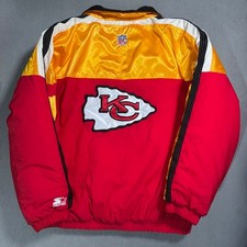 Kansas City Chiefs Starter Vtg NFL Sports Heavy Puffer Jacket Hoodie Coat XL
