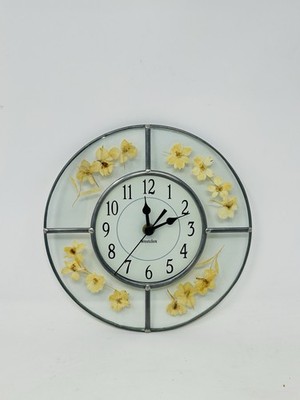 Westclox Floral Wall Clock Pressed Dried Flowers Glass 10  Round Working B50