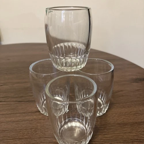 4 BARTLETT COLLINS GLASS BARREL TUMBLERS Ribbed base rocks anchor hocking VTG