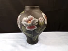 Fenton Black Glass Hand Painted Temple Ginger Jar Whitish Flowers NO LID CAP