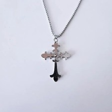 Silver Cross Pendant Necklace Surgical Steel Men Women