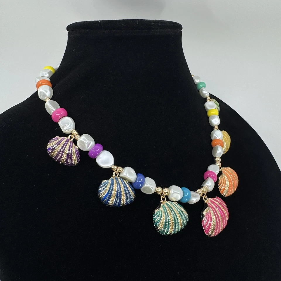 "Collar Betsey Johnson Beach Shell imitación perla colorido vibrante declaración 17-20""" Foto 2 de 4