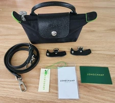 Longchamp Modele Depose Mini Shoulder Tote Bag 2Way Bag XS Black Green Accent