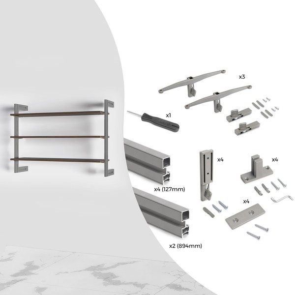 Emuca Set de Marco Modular Zero Set con Soportes de Pared, Aluminio y Zamak,