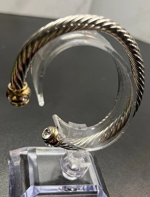 Two Tone Twisted Cable Cuff Bracelet Silver Tone Gold Tone Crystal End Caps