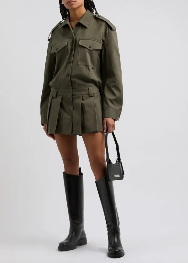 ALEXANDER WANG  Pleated Long Sleeve Romper Skort Playsuit US 8 Khaki Org $749