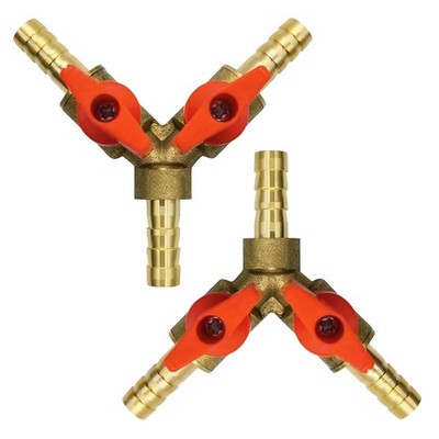 2 Pcs 3/8 Inch Hose Barb 3 Way Shut Off Valve 2 Switch For Gas Line System