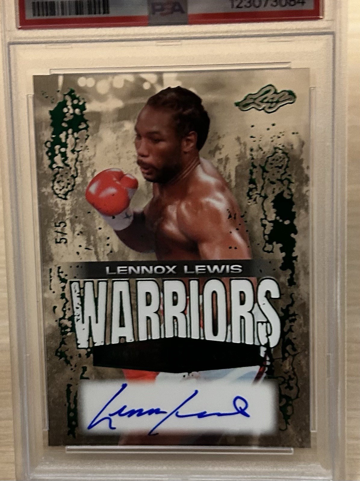 PSA 8 LENNOX LEWIS 2025 LEAF SPORTS HEROES ACETATE WARRIORS AUTO GREEN #5/5  view 3