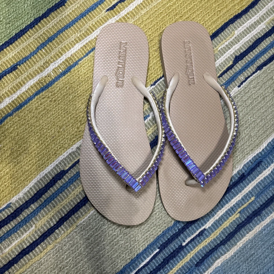 Sandalia MYSTIQUE Púrpura Cristal Piedra Joya Deslizable Chanclas Mujer 9-10 Foto 2 de 4