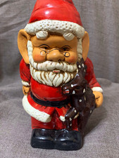 Ceramic Painted Santa Claus Figurine Holding Reindeer Freestanding w/ Box